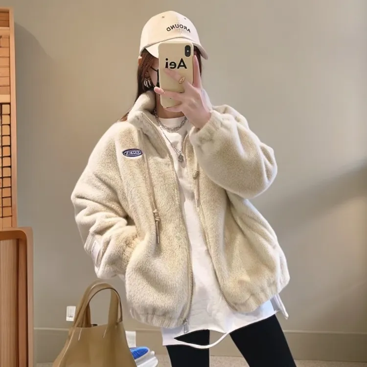 2025秋冬新款毛绒外套女兔兔休闲秋冬百搭加厚保暖宽松加绒外套