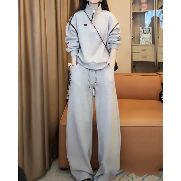 秋冬休闲时尚一整套穿搭加厚卫衣外套搭配加厚休闲长裤百搭两件套