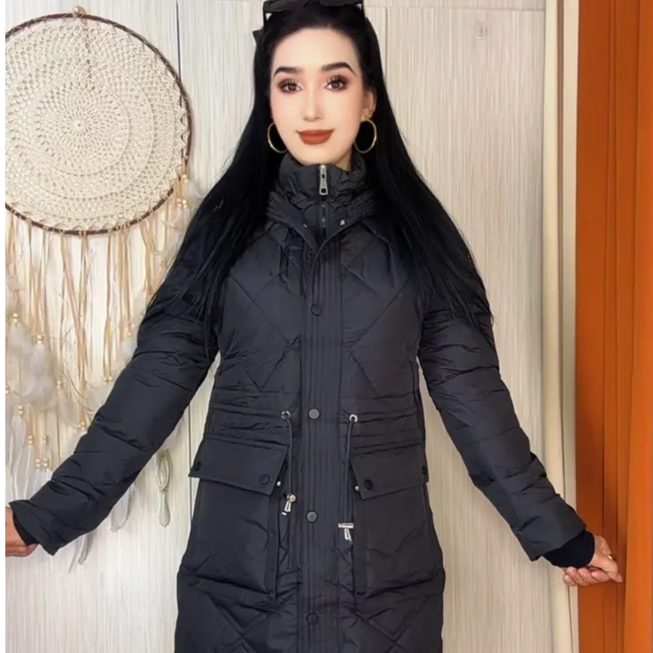 43加绒加厚款连帽女长款中长款棉服女装户外收腰时尚