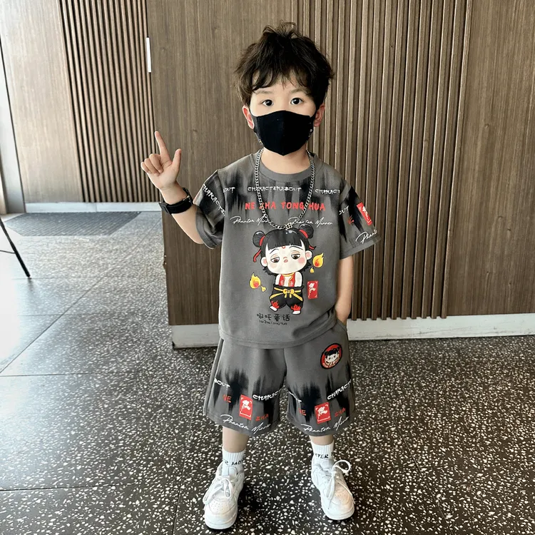 哪吒男童夏装套装2025新款洋帅气宝宝夏季时髦潮儿童短袖短裤衣服