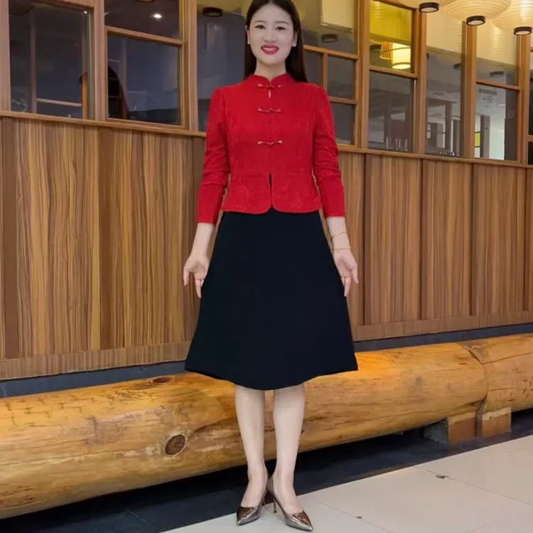 春秋新款2025拼接假两件气质修身显瘦连衣裙妈妈装