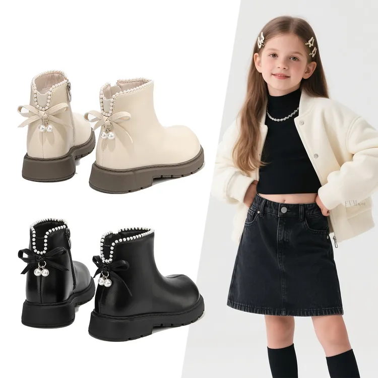 真皮女童鞋子儿童马丁短靴2025秋冬季新款小公主加绒宝宝女孩皮靴