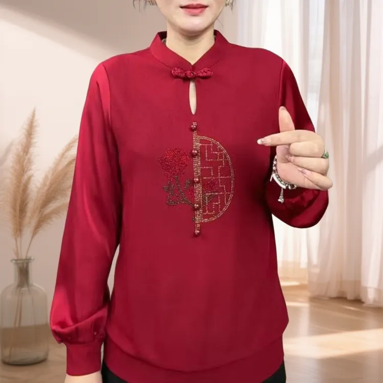 秋季新款中老年妈妈装宽松显瘦中国风长袖衬衫新中式盘扣