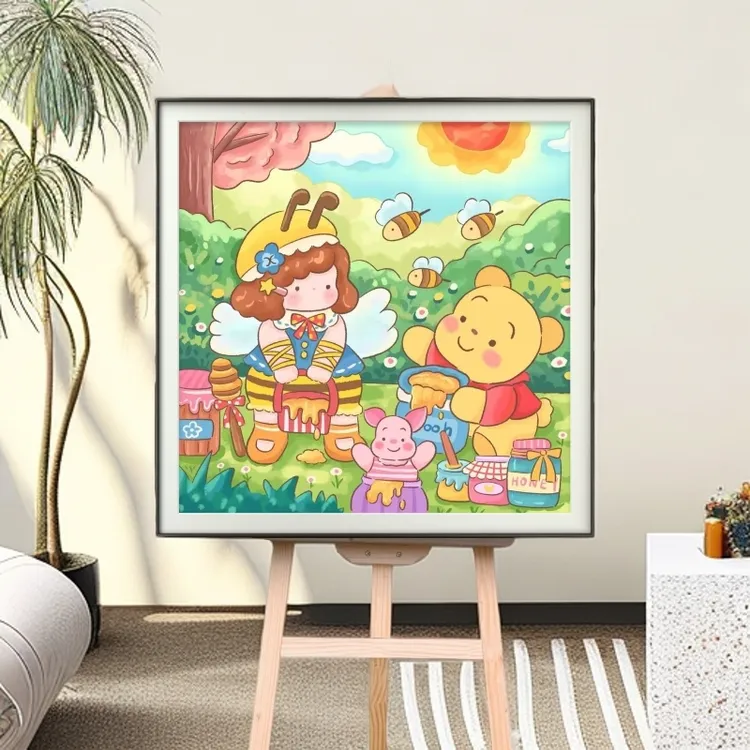【新疆长绒棉】织画定制&紫越蜂蜜女孩维尼熊十字绣大格60x60cm60色
