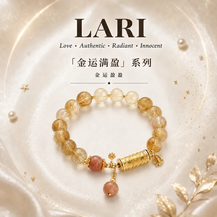 LARI【星橙】金运满盈8/7mm闪灵胶花黄塔晶橙月光手链显贵多样性