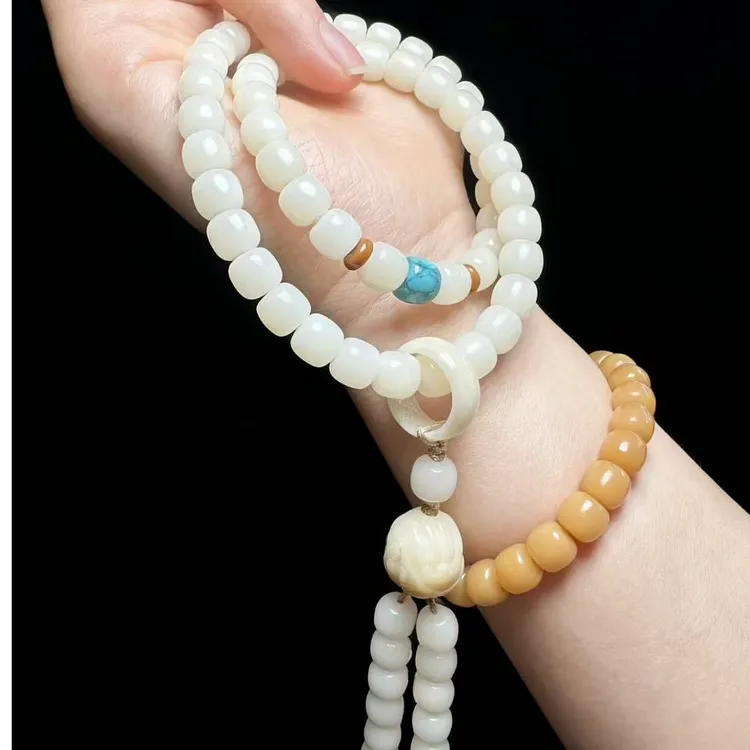 天然原生态玉化料小尺寸菩提根双圈手持手串男女同款菩提精工捻珠