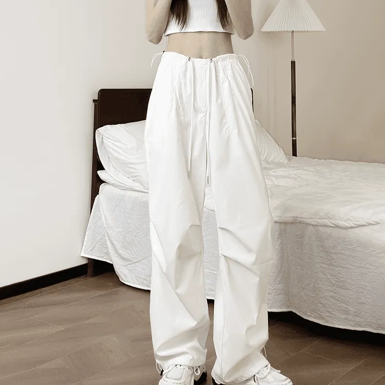 白色工装裤女阔腿裤薄款爵士舞美式裤子西装裤女高腰垂坠感山本裤