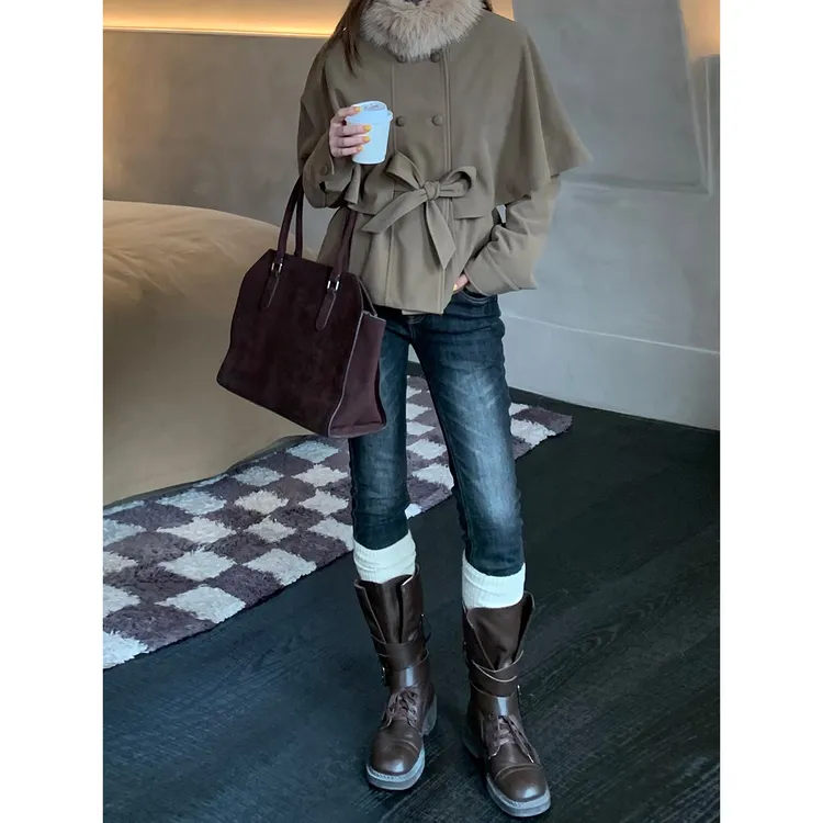 【爱丁堡牛仔裤】冬季法式气质修身加绒加厚小脚牛仔裤D-0053