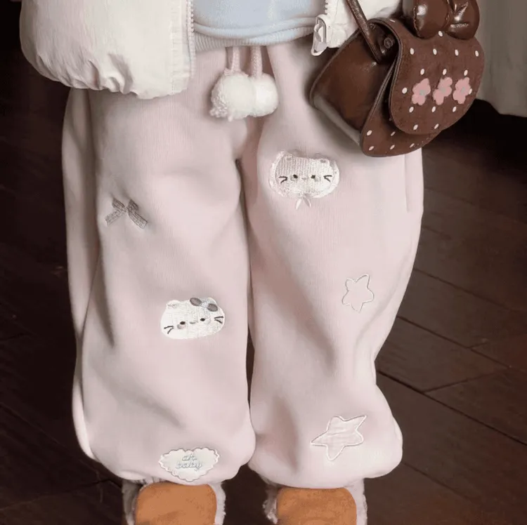 女宝宝冬季韩版加绒束脚裤女童秋冬加厚卡通裤子儿童卫裤童装Z066