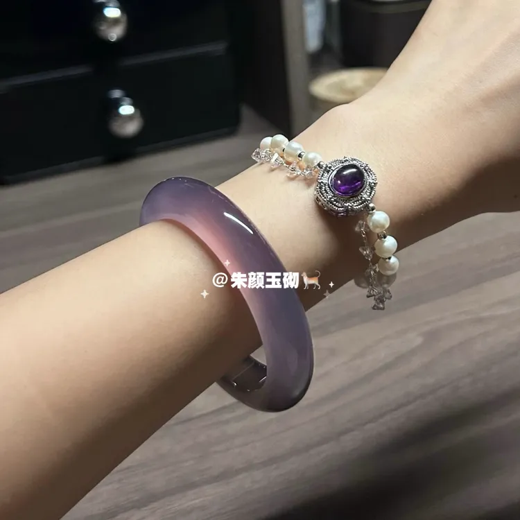 小众天然帝王紫玛瑙玉镯正品冰透葡萄紫玉髓手镯送女友多样性发一