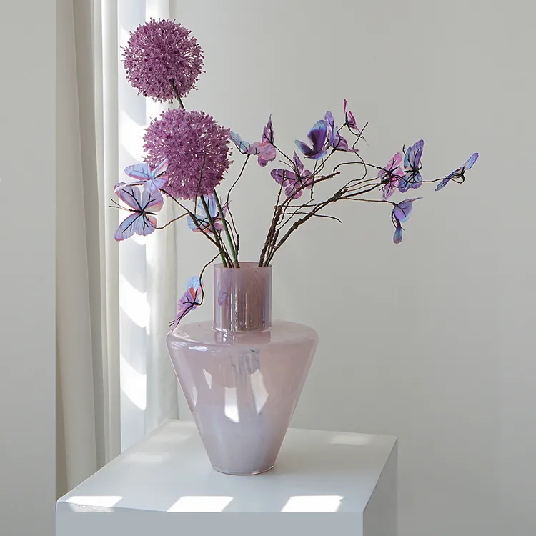 TEXDREAM美人蕉中古玻璃花瓶法式高级客厅玄关摆件花器仿真花