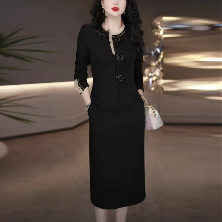 华夫格精纺气质轻奢高级感女装2025秋冬新款时尚洋气打底连衣裙子