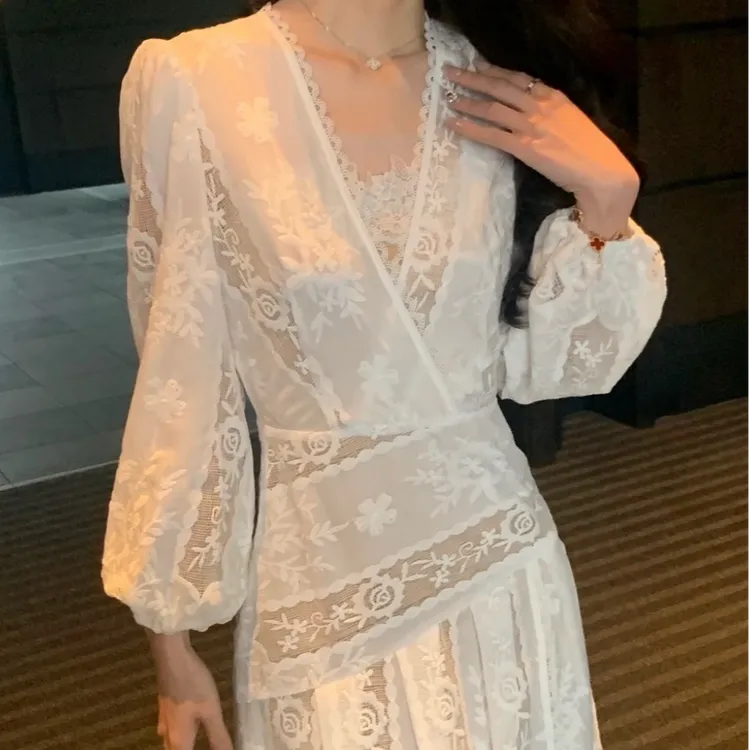 【一见倾心】浪漫花型 法式长款两件套吊带连衣裙套装夏季新款