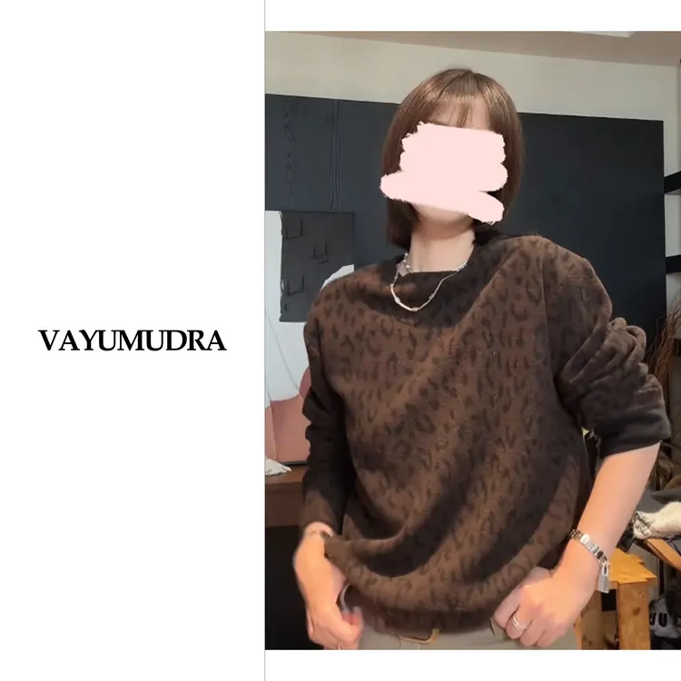 【当天发】雪落松针雪落松针时尚百搭豹纹慵懒风设计师秋冬针织衫女