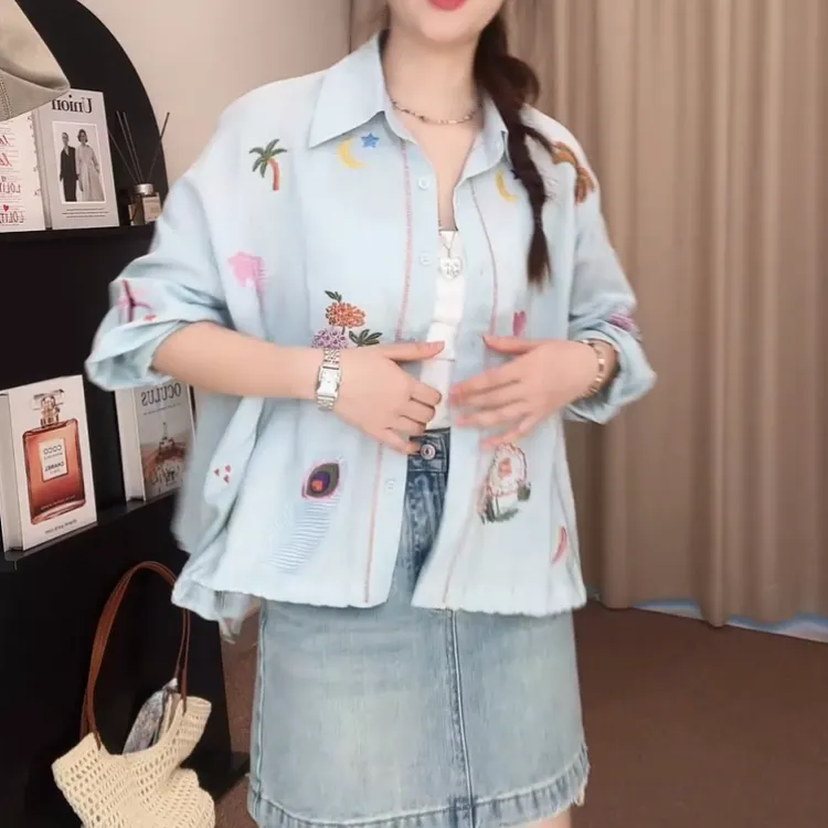 2025夏款防晒设计感百搭显瘦甜美刺绣花朵衬衣LK2502709