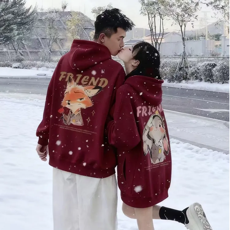 过年本命年酒红色情侣装2026新款冬装卫衣一男一女高级感超火衣服