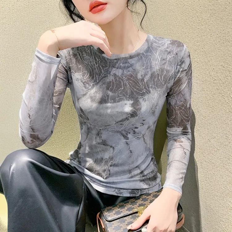 春秋装女款爆款2025新款网纱打底衫知性风衣服洋气高级感外穿上衣