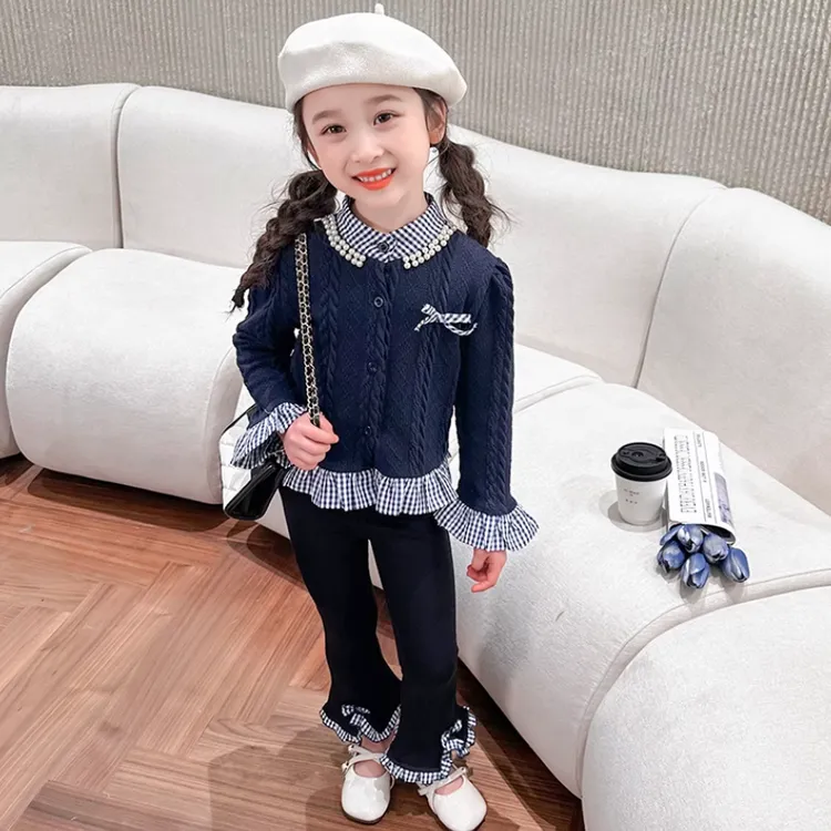 女童秋季新款套装2025新款儿童洋气假两件上衣时髦休闲裤两件套