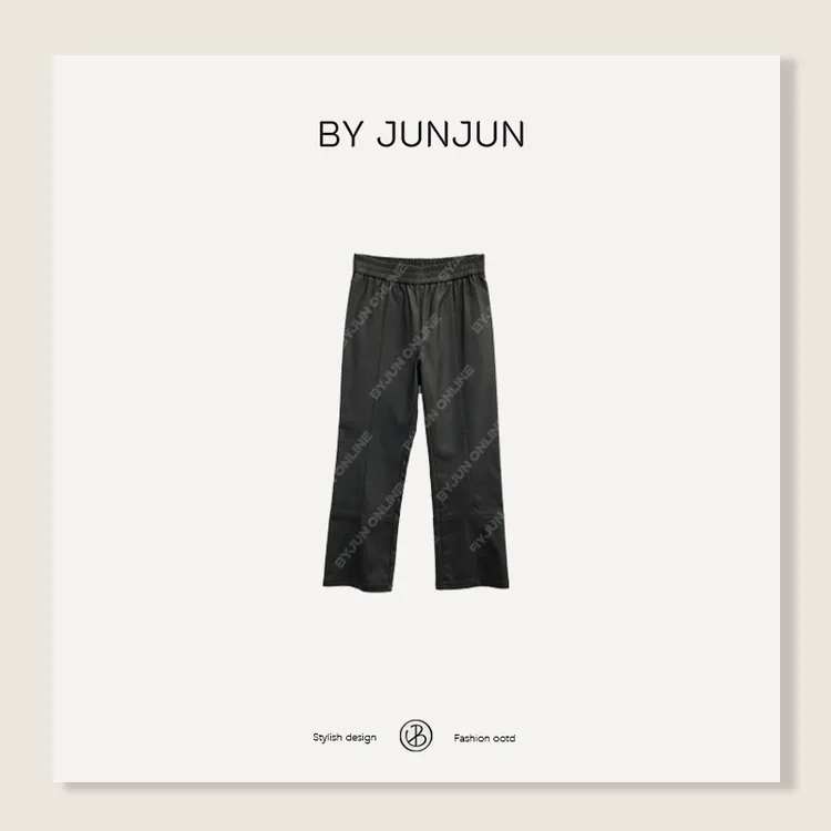 ByJunjun2025冬季新款女装立裁肌理感九分弹力显瘦皮裤