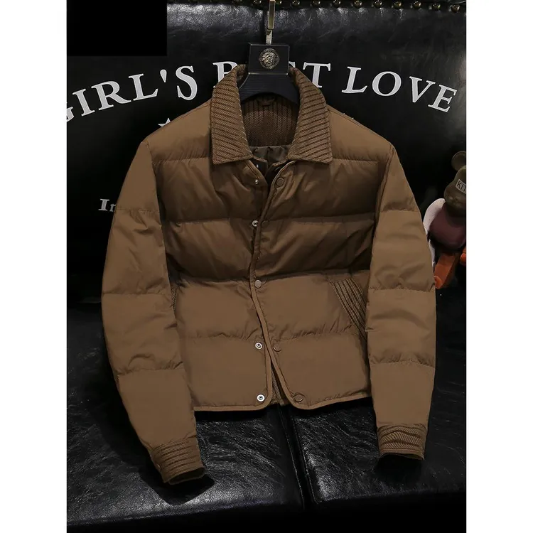 欧货新款设计感假两件羽绒服痞帅男士短款休闲加厚保暖白鸭绒外套