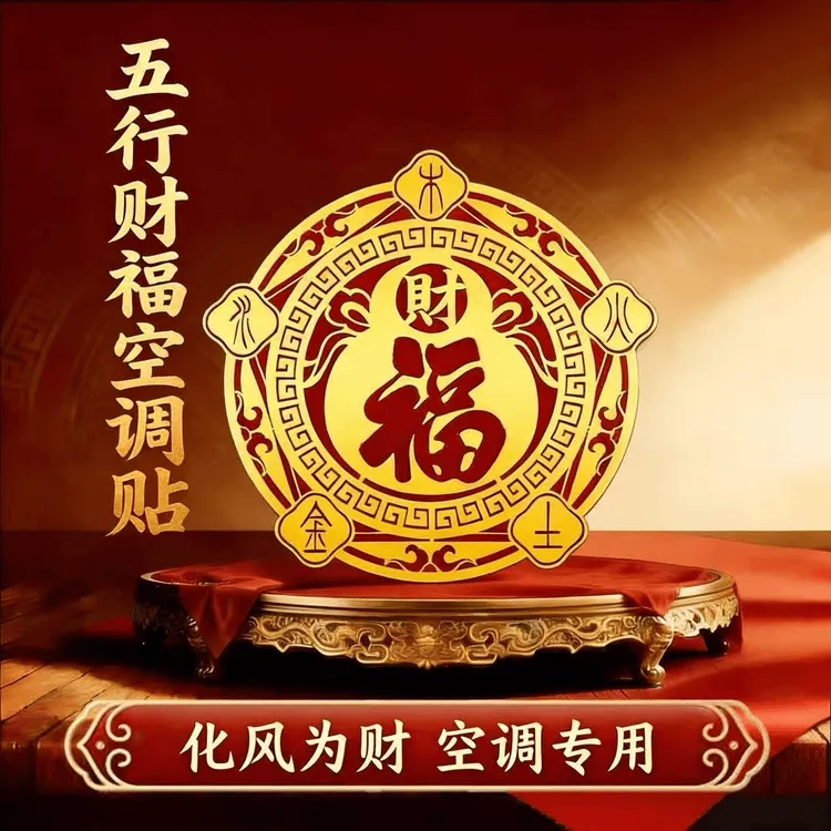 【师兄推荐3■88★5张】五行财福空调贴家用客厅卧室办公室空调金属贴商品图