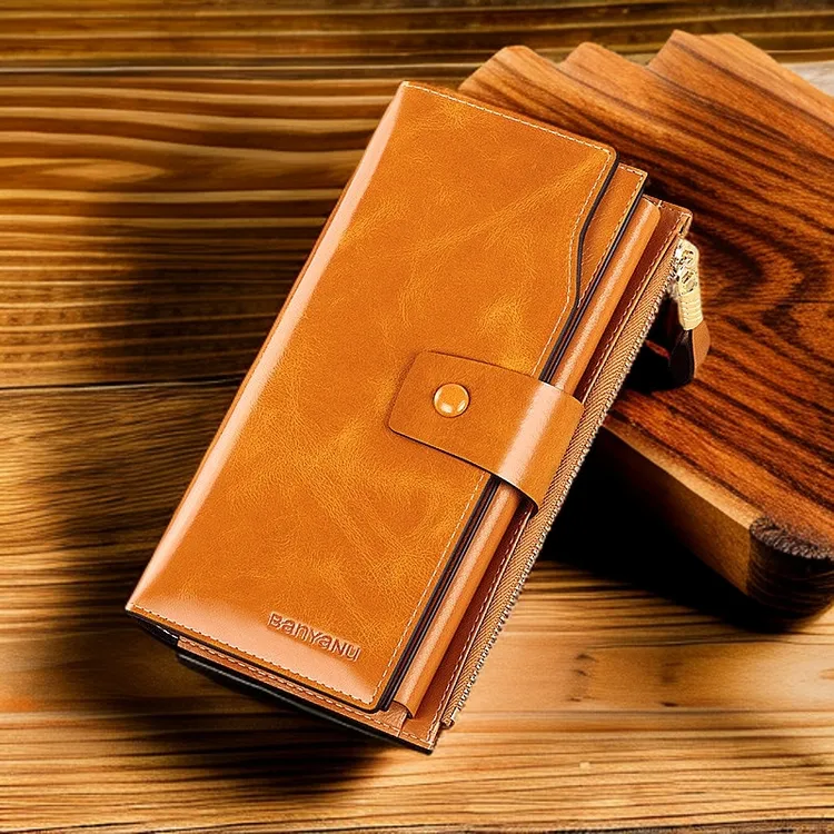 女士长款真皮纯牛皮多卡位防盗刷大容量钱包头层新款钱包女款