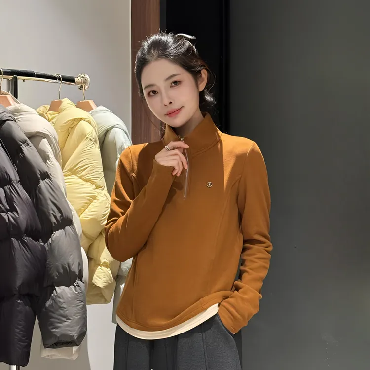 宿慕SUMU时尚半拉链卫衣小衫2025新款软糯双面绒立领上衣1699