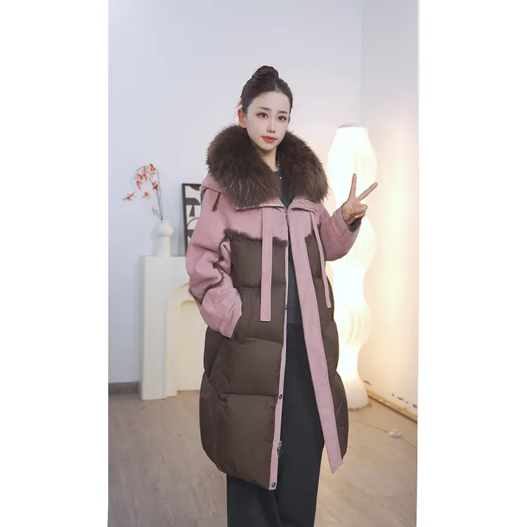 皮草外套长款貉子毛领皮毛一体鹅绒羽绒服大衣2025冬新款派克大码