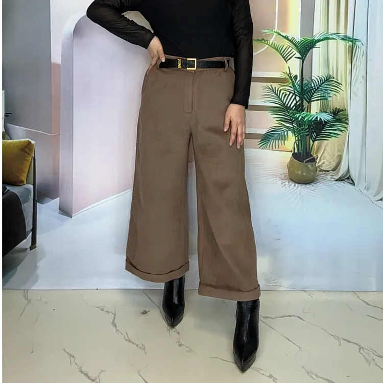 11-1高腰设计师保暖休闲秋冬九分裤简约棕色直筒裤休闲裤