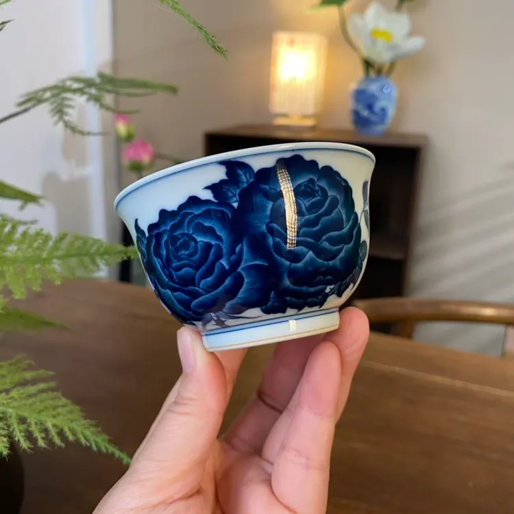 【记石柴窑】玫瑰花炉式杯 景德镇纯手工手绘茶器茶具