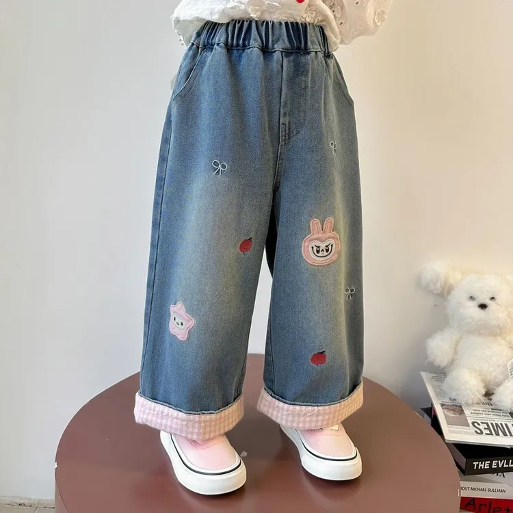 【新款爆品】女童秋季洋气宽松裤子女宝时髦百搭秋装儿童牛仔直筒裤
