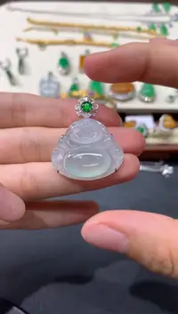 翡翠18K金镶嵌吊坠(不含链)天然A货翡翠