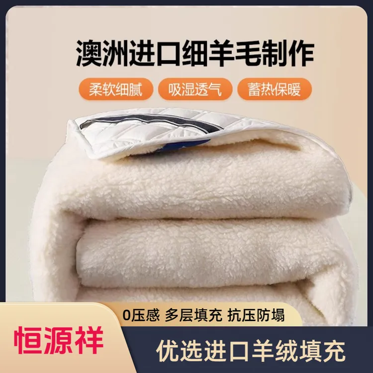 恒源祥澳洲羊毛床垫软垫家用垫褥纯羊毛加厚保暖床垫被冬季褥子