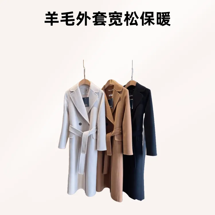 秋冬翻领常规外套老钱风长袖保暖秋季毛呢外套开衫时尚中长款