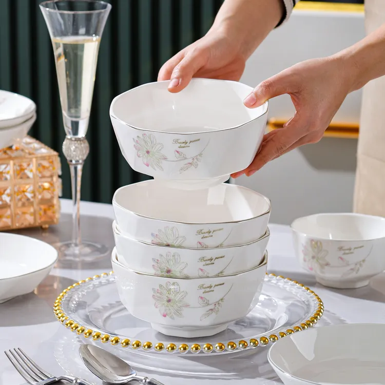 春暖花开6英寸钻石碗6只家用饭碗陶瓷碗汤碗泡面碗网红高颜值餐具