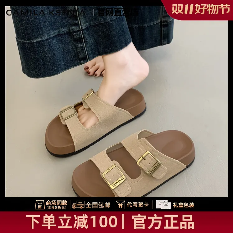 官网小c&k旗舰店2025新款秋季时尚百搭勃肯凉拖鞋外穿一字拖凉鞋