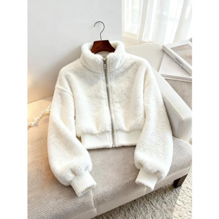 厚款冬季新款立领保暖宽松时尚洋气短外套今年流行的拉链百搭上衣