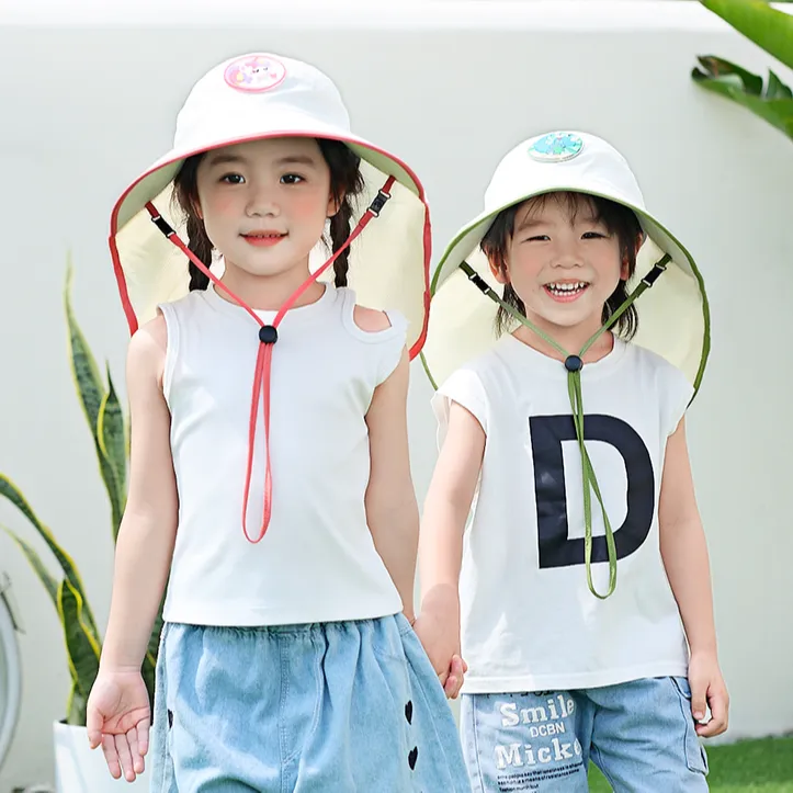 儿童大帽檐遮阳帽亲子太阳帽防晒帽男女童夏季防紫外空顶透气帽子