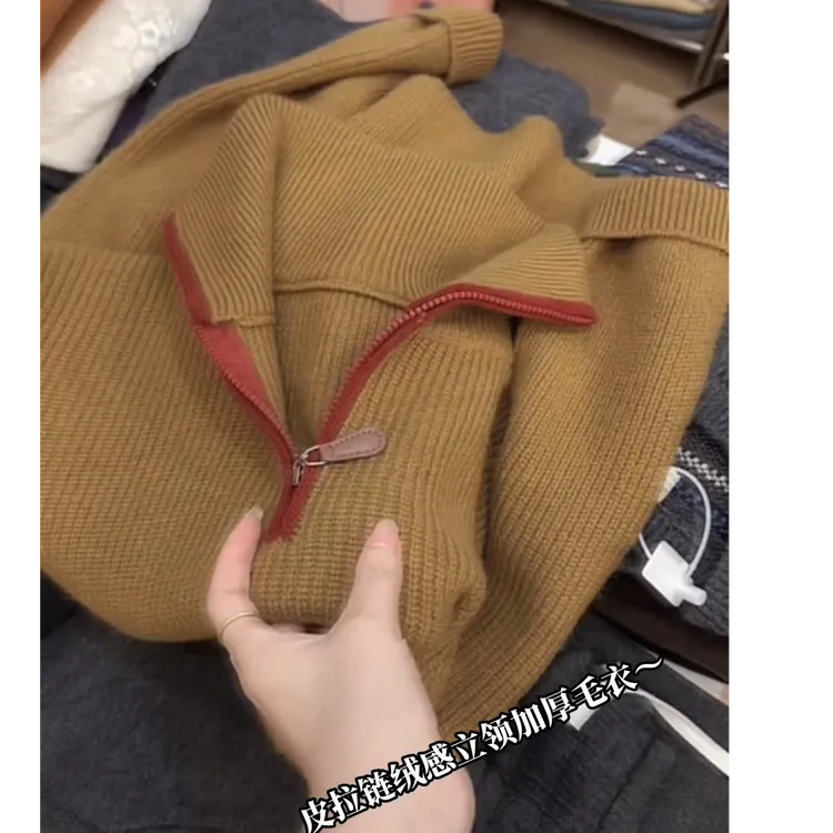 慵懒风半拉链立领针织衫女2025秋冬新款高级感超好看长袖上衣潮