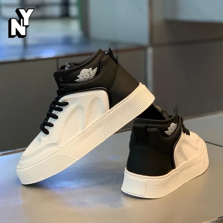 NY时尚百搭休闲中高帮单鞋男秋冬季新款皮面软底增高舒适简约板鞋