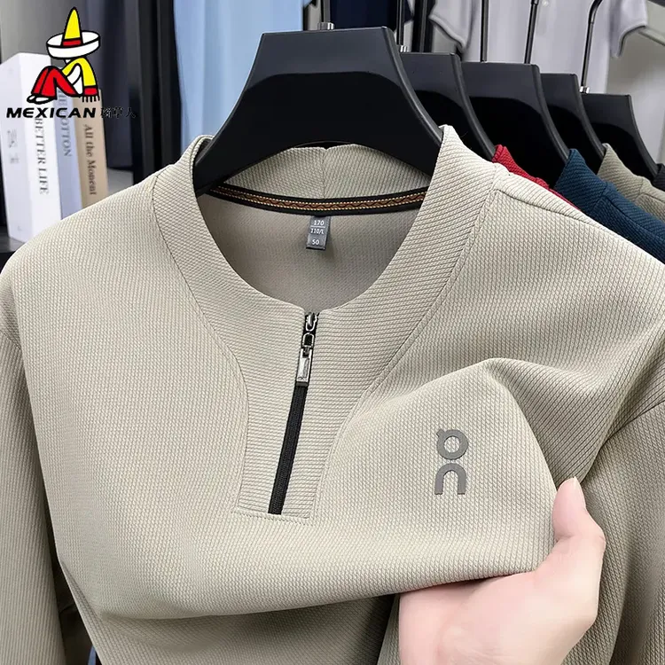 稻草人2025年新款休闲春季新款男士小领休闲时尚纯色拉链圆领卫衣