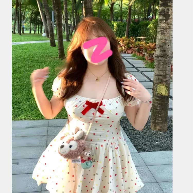 2025夏季新款彩色波点蓬蓬裙可爱公主连衣裙少女夏日微胖显瘦裙子