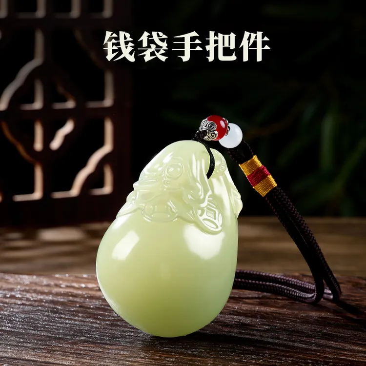天然玉石钱袋子手把件桌面小摆件挂件高档随身把玩手盘送男士