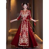 丝绒秀禾服新娘2025新款中式婚服结婚嫁衣礼服小个子出阁服奢华款