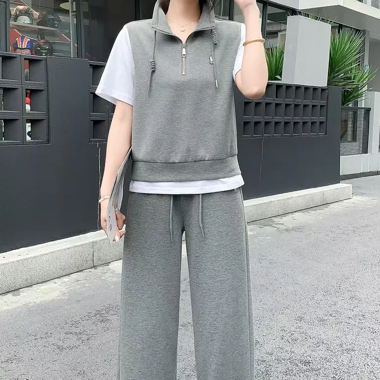 2025年夏季休闲舒适时尚假两件上衣短袖2538