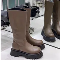 W9620-1马丁靴女厚底显瘦后拉链粗跟不过膝长筒骑士靴 单里