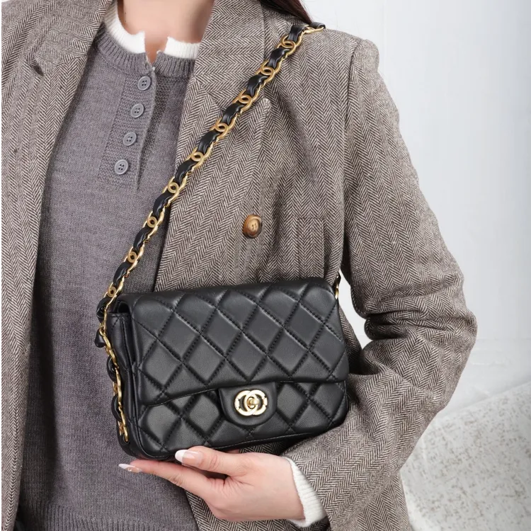 羊皮小香风包包2025秋冬新款真皮女包百搭单肩斜挎包菱格链条包