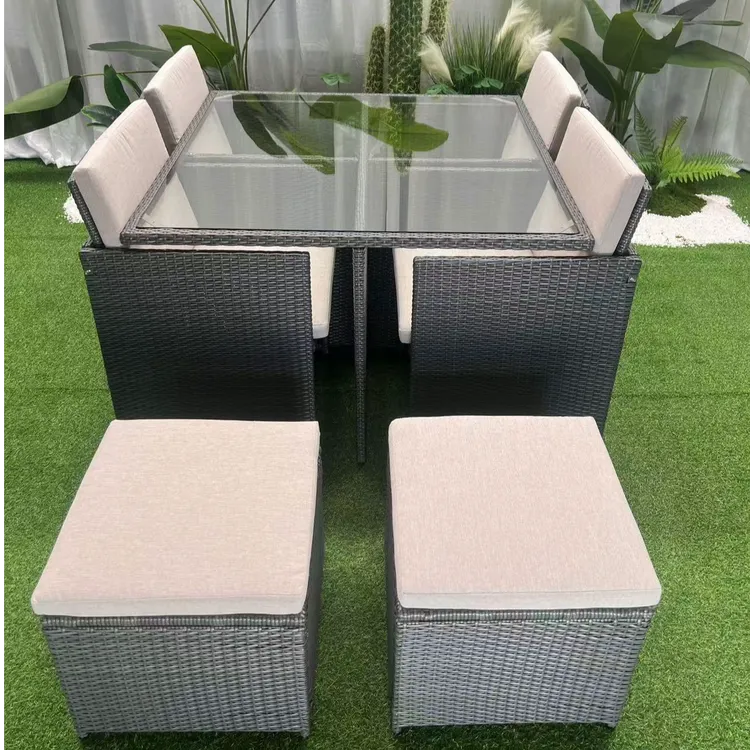 JEANMISS/简美仕手工编织户外六人收纳藤桌椅室内外家具座椅别墅