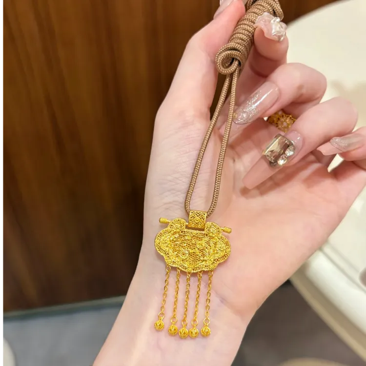 铜合金古法天子门生龙凤平安锁包流苏吊坠项链宫廷送女友礼
