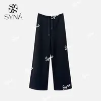 希娜 垂感直筒松紧腰抽绳设计绵羊毛休闲裤